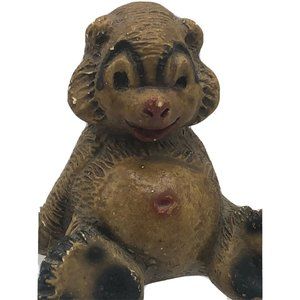 Figurine Panda Bear Ceramic? Red Navel & Nose 2" Reclined Pose Smile Unique